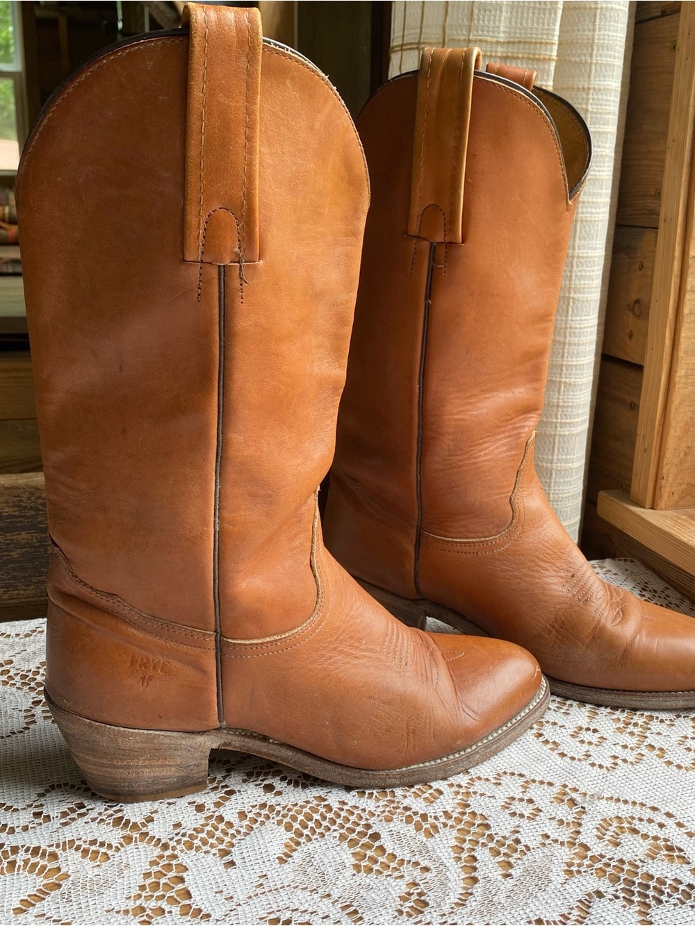 Vintage Frye Tan Leather Cowboy Boots Women Size 7